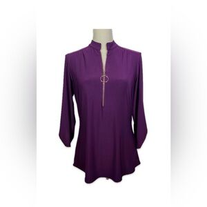 PerSeption Concept Purple Blouse Size Medium Gold Zip-Up Neckline